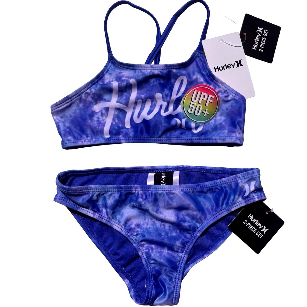 Hurley Bikini Set Girls Size 5 Blue Tie-Dye NEW UPF 50+ 2-Piece Swimsuit NWT
